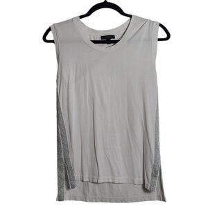 J.CREW White Sleeveless Muscle Tee w/ Silver Glitter Stripes Down Sides Size XXS